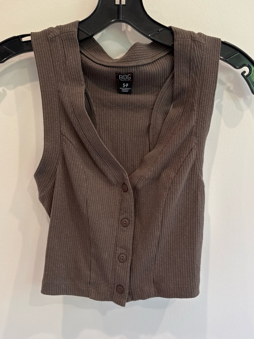 BDG Brown Ribbed Button-Front Crop Tank